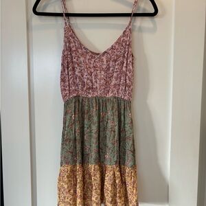 Pink and Green Tiered Midi Sundress